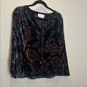 Anthropologie Floral Velvet Blouse